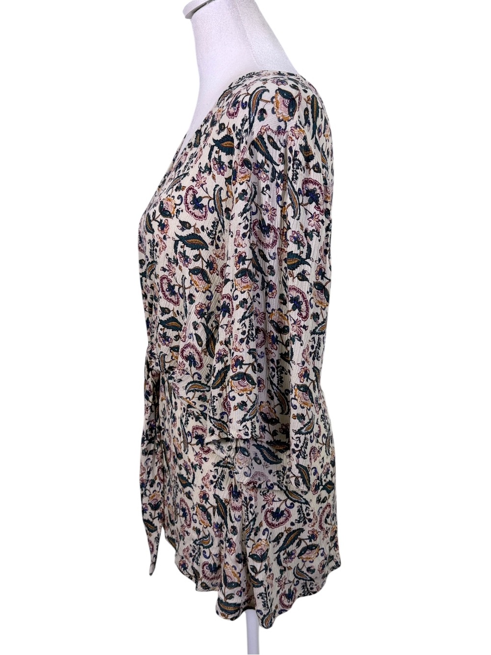 teaRose Floral Boho Tie Front Blouse M V Neck Back Zip Cottagecore - Picture 6 of 11